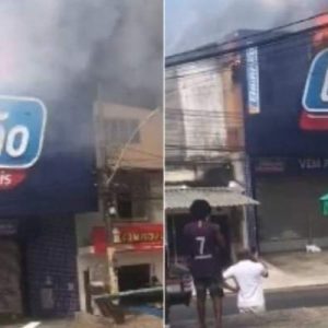 Incêndio de grandes proporções atinge loja de móveis em São Cristóvão; veja vídeo