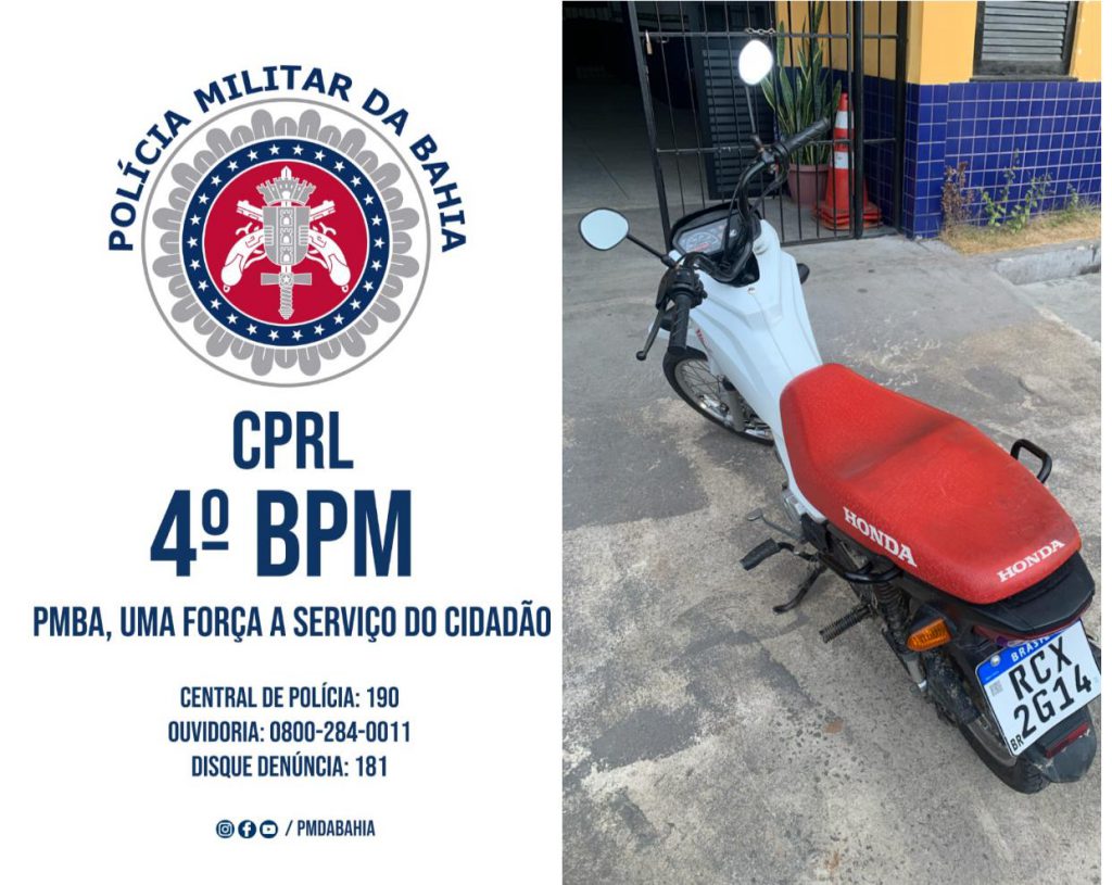 Em Inhambupe policiais do Quarto Batalhão apreendem motocicleta com placa clonada e chassi adulterado.