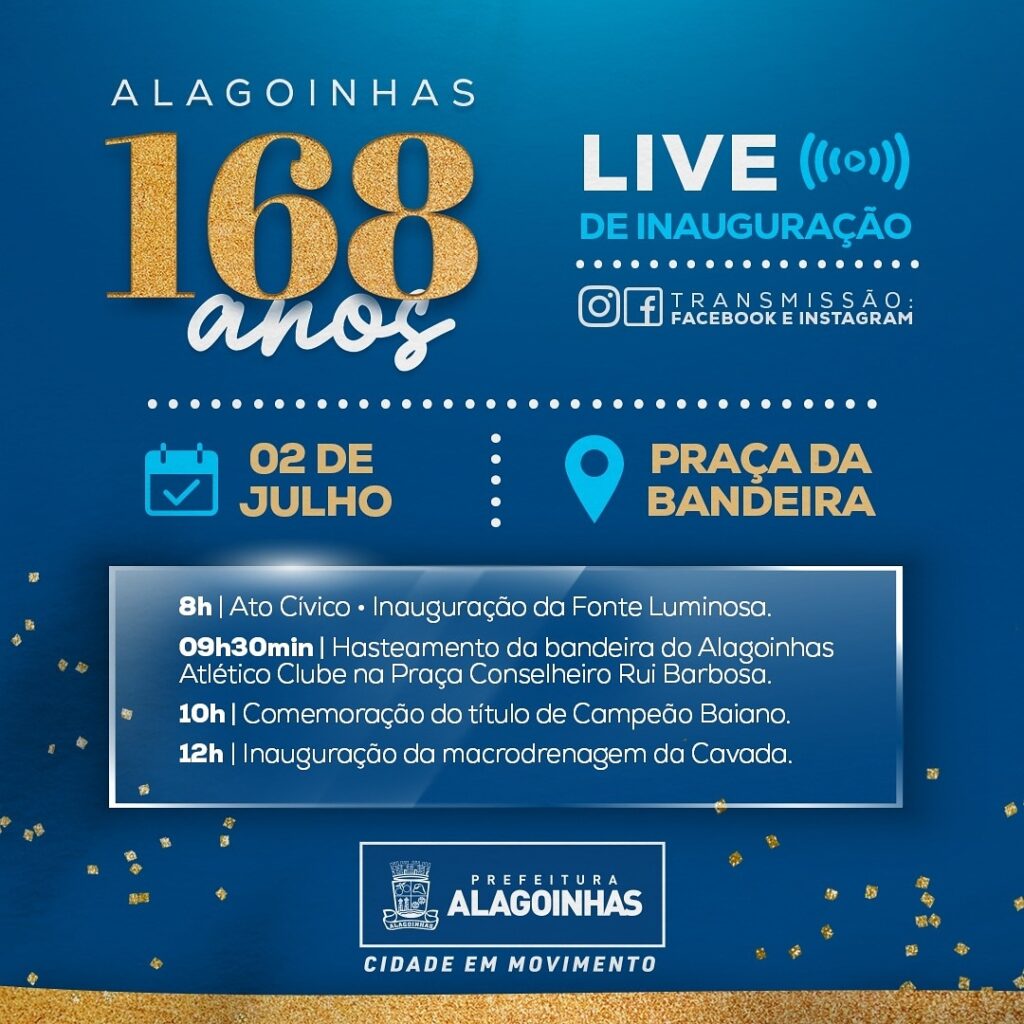 Aniversário de Alagoinhas será comemorado com entrega de obras e homenagem ao Atlético; confira a programação.