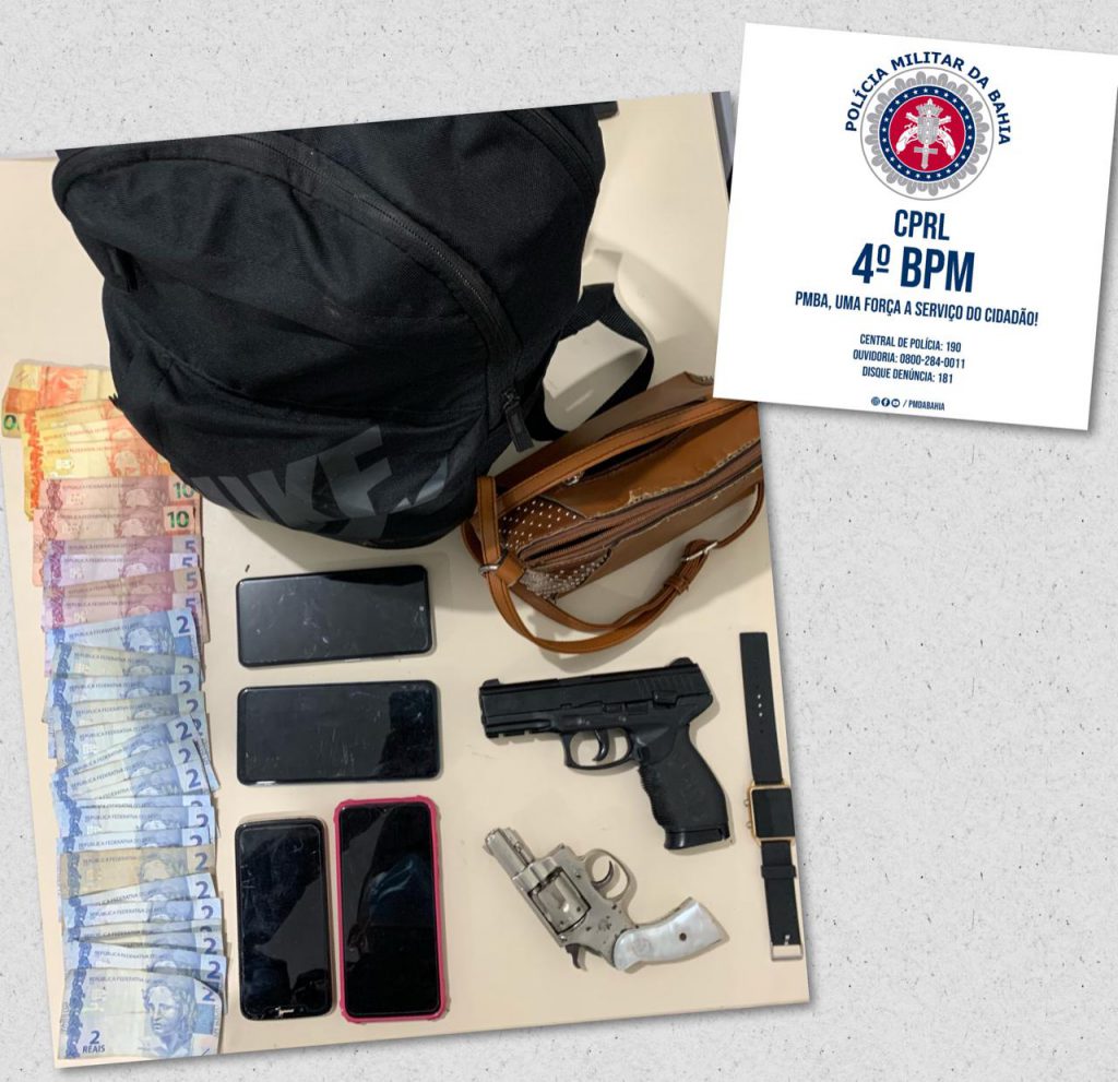 Em Inhambupe, policiais do Quarto Batalhão apreendem arma de fogo e simulacro, além de recuperarem material roubado.