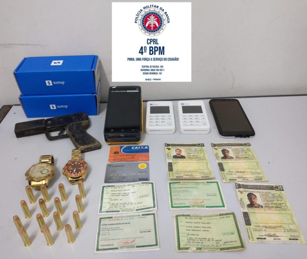Policiais do Quarto Batalhão prendem homem por posse ilegal de arma de fogo, estelionato e falsidade ideológica em Alagoinhas.