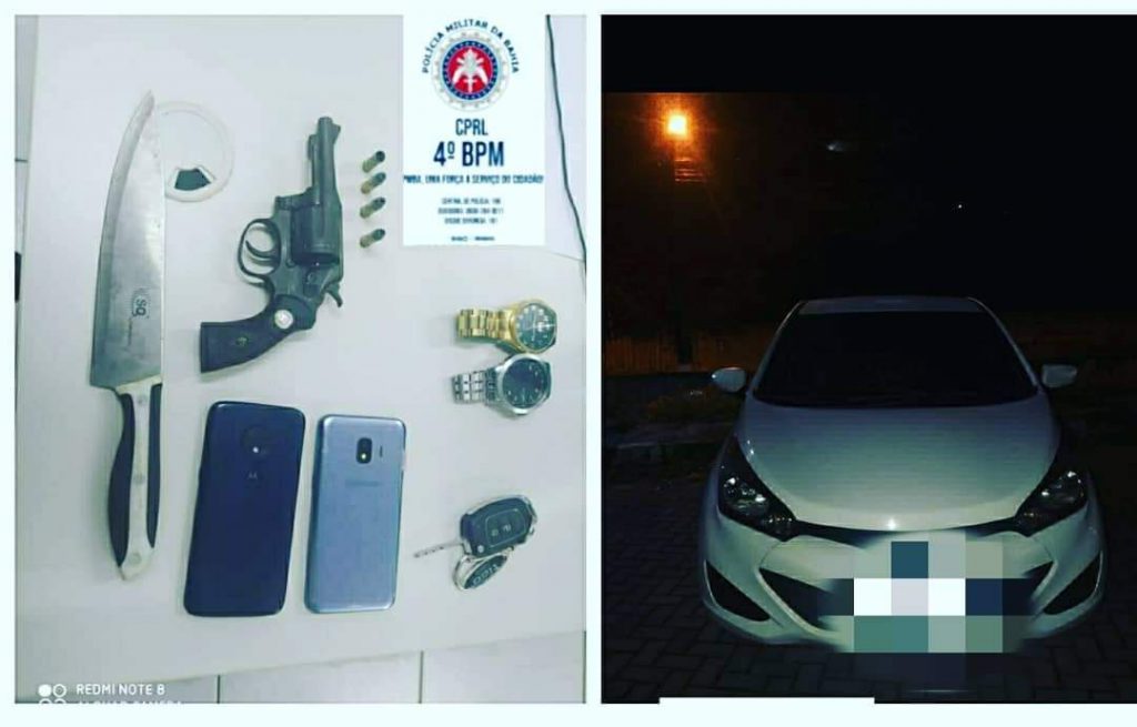 Alagoinhas : Policiais do Quarto Batalhão realizam prisão em flagrante por porte ilegal de arma de fogo e recuperam veículo roubado