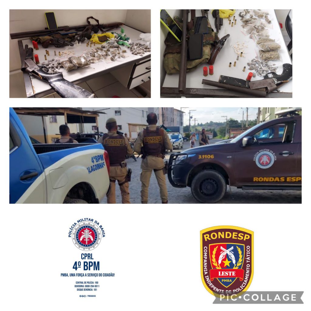 Alagoinhas: Em operação conjunta, 4º BPM e Rondesp Leste apreendem cinco armas de fogo, drogas e prendem um homem em flagrante delito.