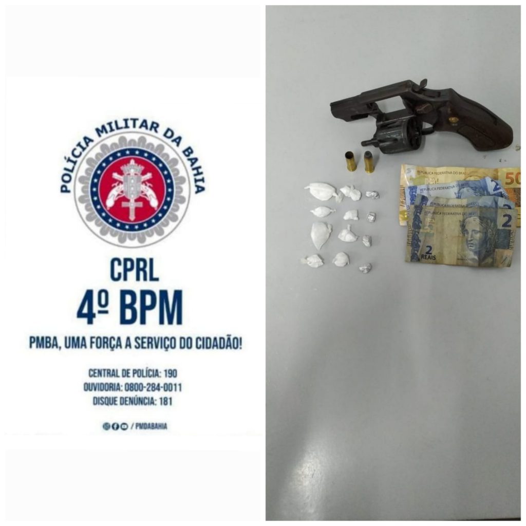 Policiais do Quarto Batalhão apreendem arma de fogo e drogas em Alagoinhas