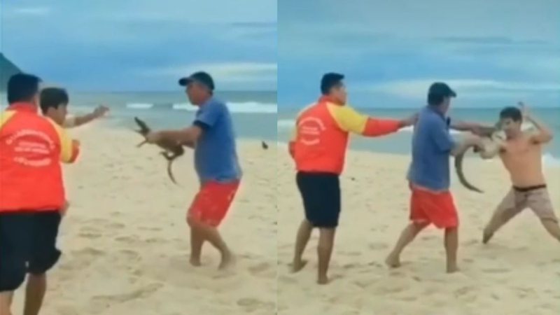 Homem usa jacaré como ‘arma’ durante briga em praia do Rio; veja vídeo