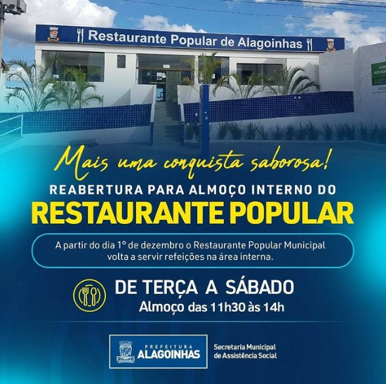 Restaurante Popular será reaberto ao público nesta quarta-feira (01),em Alagoinhas