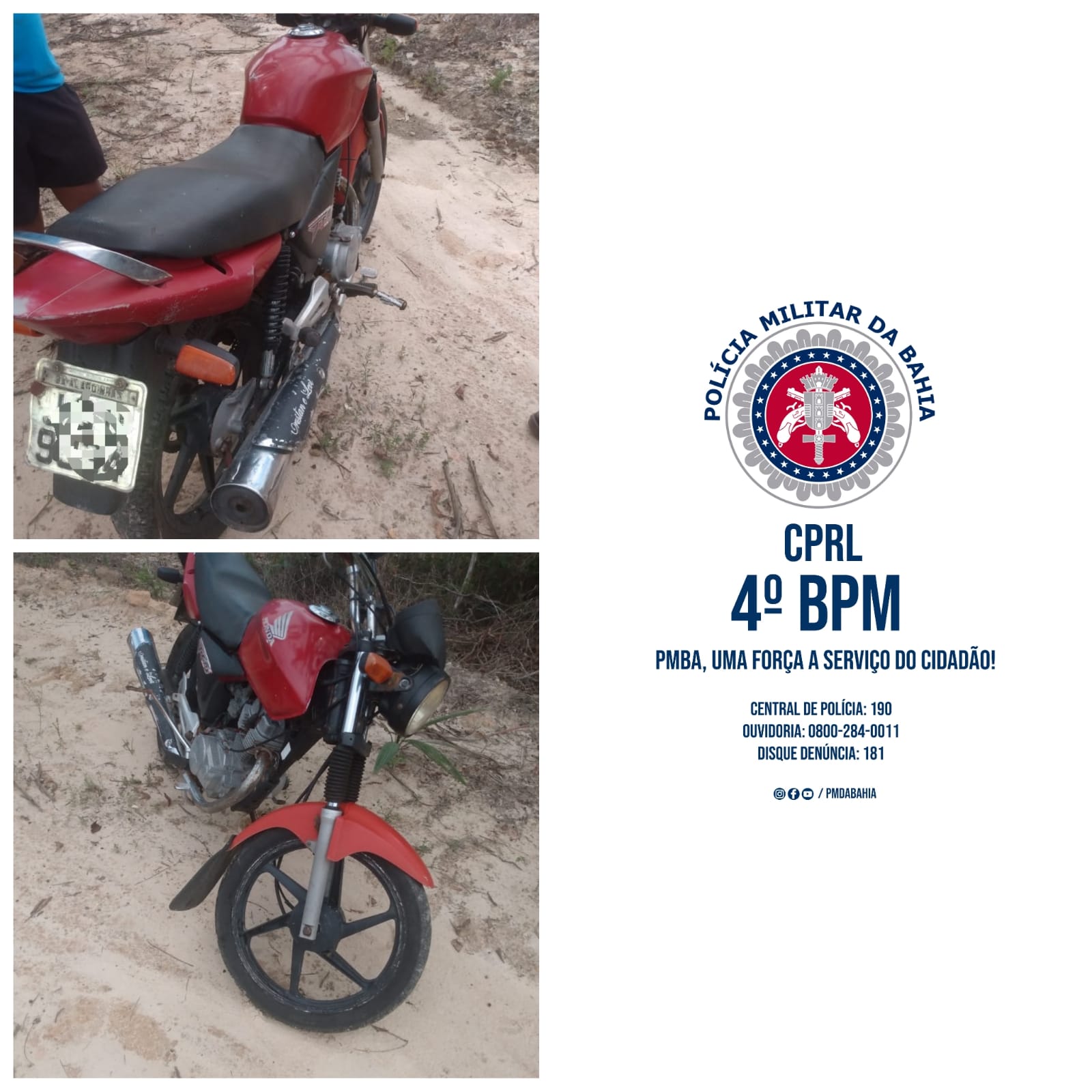 Alagoinhas: Policiais do Quarto Batalhão recuperam motocicleta roubada nesta sexta-feira(10)