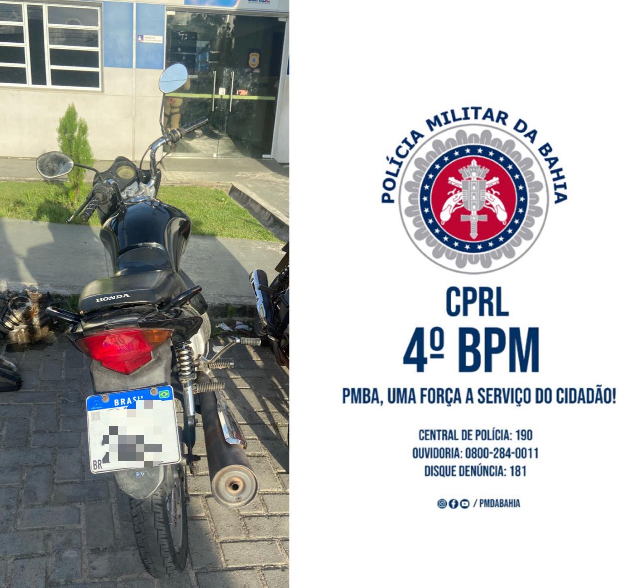 PM recupera motocicleta  com restrição de roubo em Alagoinhas