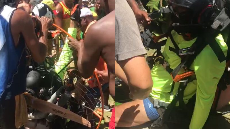 Paramotor cai e deixa piloto ferido na praia de Buraquinho