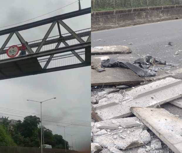 Parte de passarela despenca na BR 324 e pedestres ficam feridos; veja vídeo