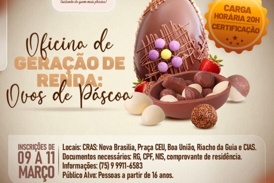 Inscrições para Oficina de Ovos de Páscoa, oferecida pela Prefeitura de Alagoinhas, começam na quarta-feira (09)
