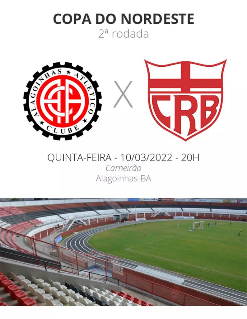 Atlético de Alagoinhas encara o CRB pela Copa do Nordeste na noite desta quinta-feira (10), no Estádio Carneirão