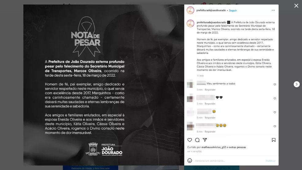 Secretário de Transportes de João Dourado é morto a tiros durante assalto na Região Metropolitana de Salvador