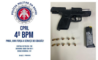 Alagoinhas: policiais apreendem pistola .9 milímetros em blitz da Operação Paz no Trânsito