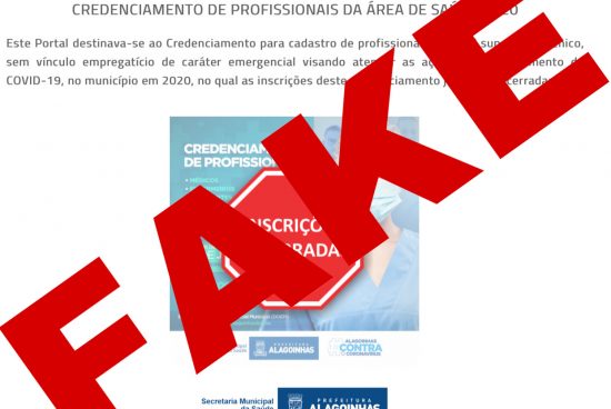 Fake News: Inscrições para o Credenciamento de Profissionais para Enfretamento da COVID-19 de 2020 não foi reaberto