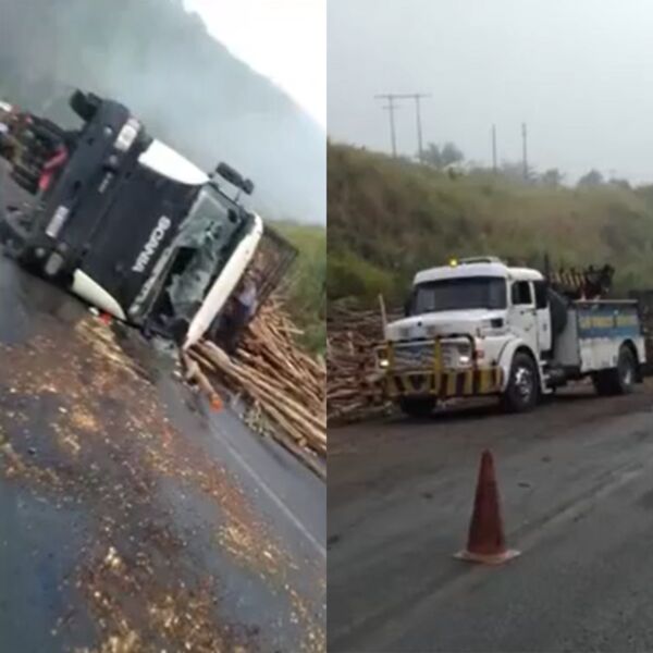 Carreta tomba e deixa motorista gravemente ferido na BR-101