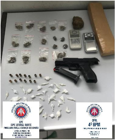 Arma de fogo e entorpecentes são apreendidos pela PM e CIPE-LN, após confronto com criminoso em Alagoinhas