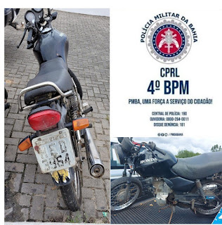 Alagoinhas: 4º BPM recupera motocicleta roubada