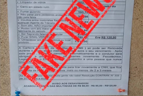 Fake News| SMTT esclarece notícia falsa sobre mudanças nos valores das multas de trânsito em Alagoinhas