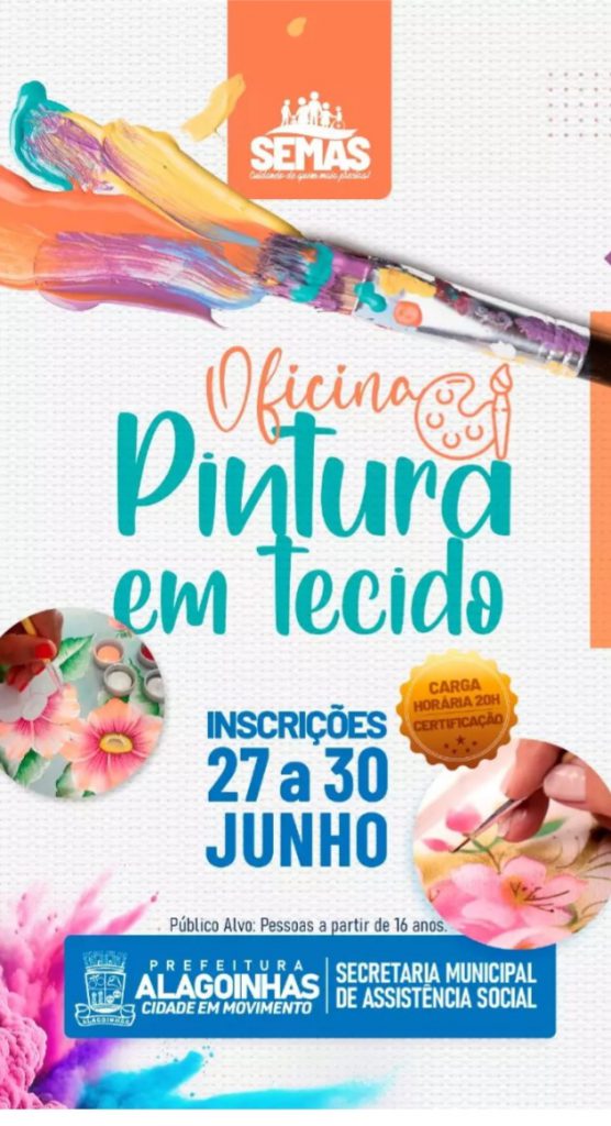 Abertas as inscrições para a Oficina de Geração de Renda “Pintura em Tecido”