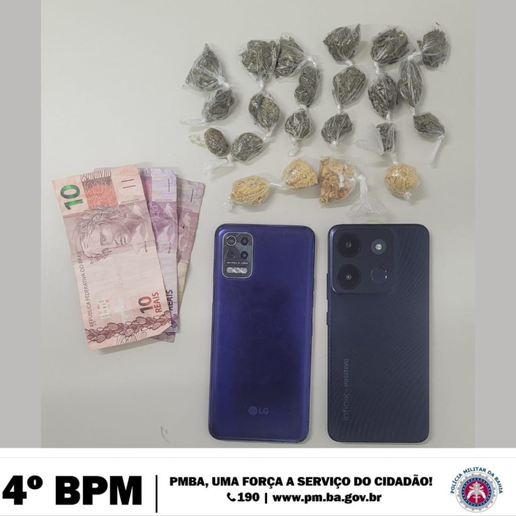 Alagoinhas: Policiais Militares do 4º BPM prendem homem, em flagrante delito, por tráfico de drogas